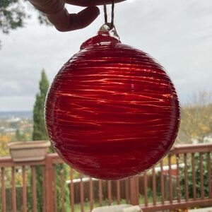 Beautiful Hand Blown Glass Ball - Red Swirl with Texture